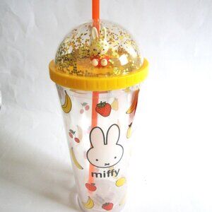 Miffy Rabbit Strawberry Banana Cherries Pear Gold Confetti Tumbler With Straw